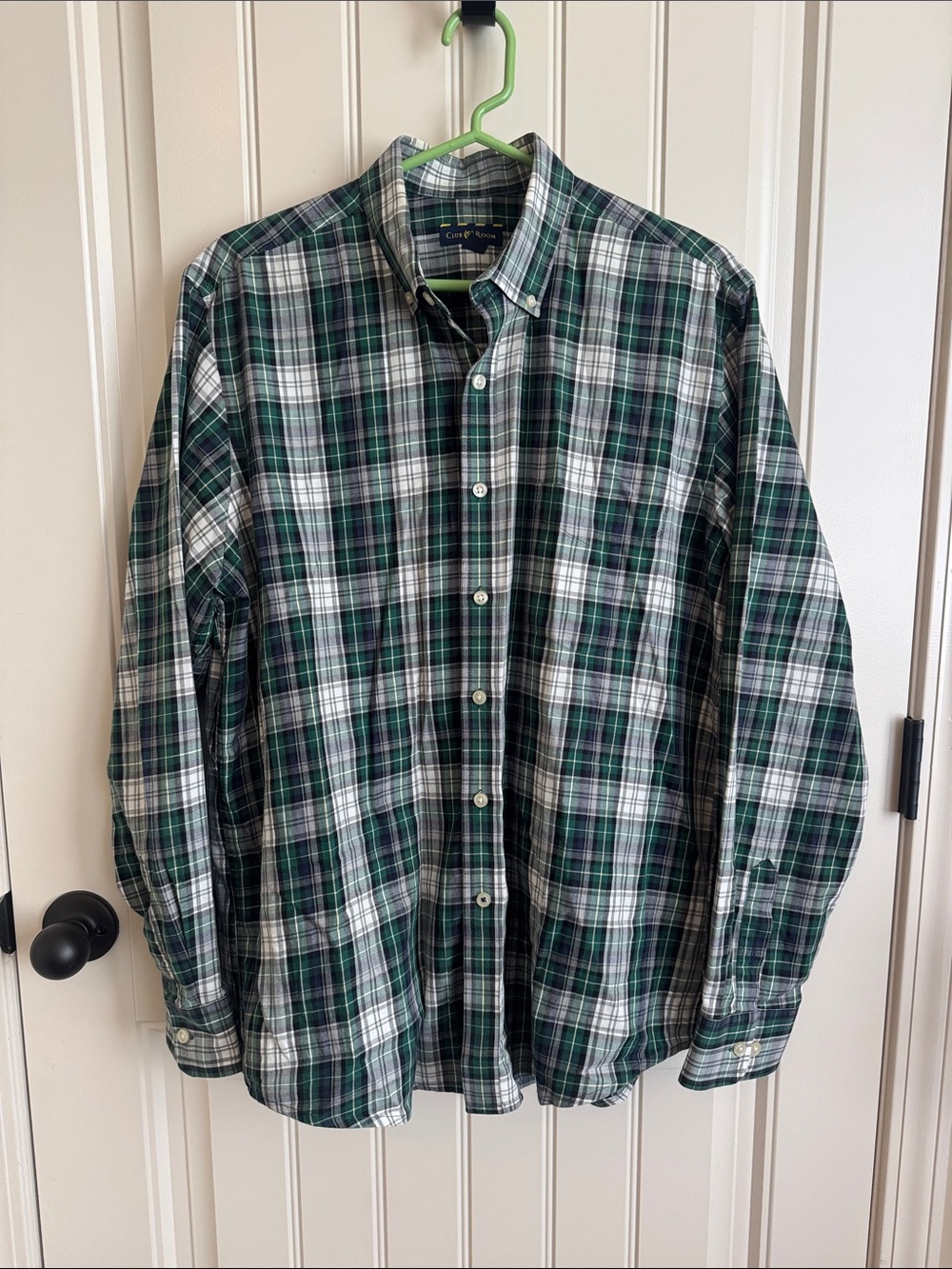 Club Room Green and White Plaid Button-Down Shirt